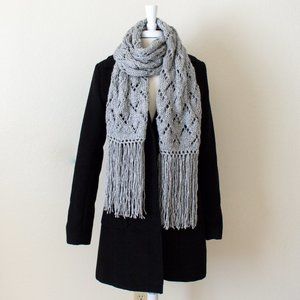 Hand Knit Boho Fringe Scarf for Women, Lace Knit Thick Soft Scarf Fall Winter